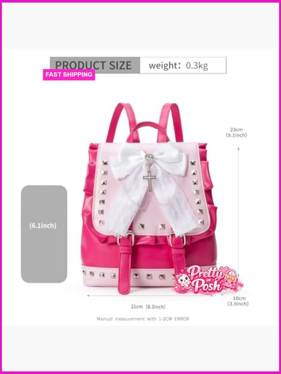 Mini Studded Lace Bow Backpack with Cross Charm, Gothic Rivet Backpack main image 4